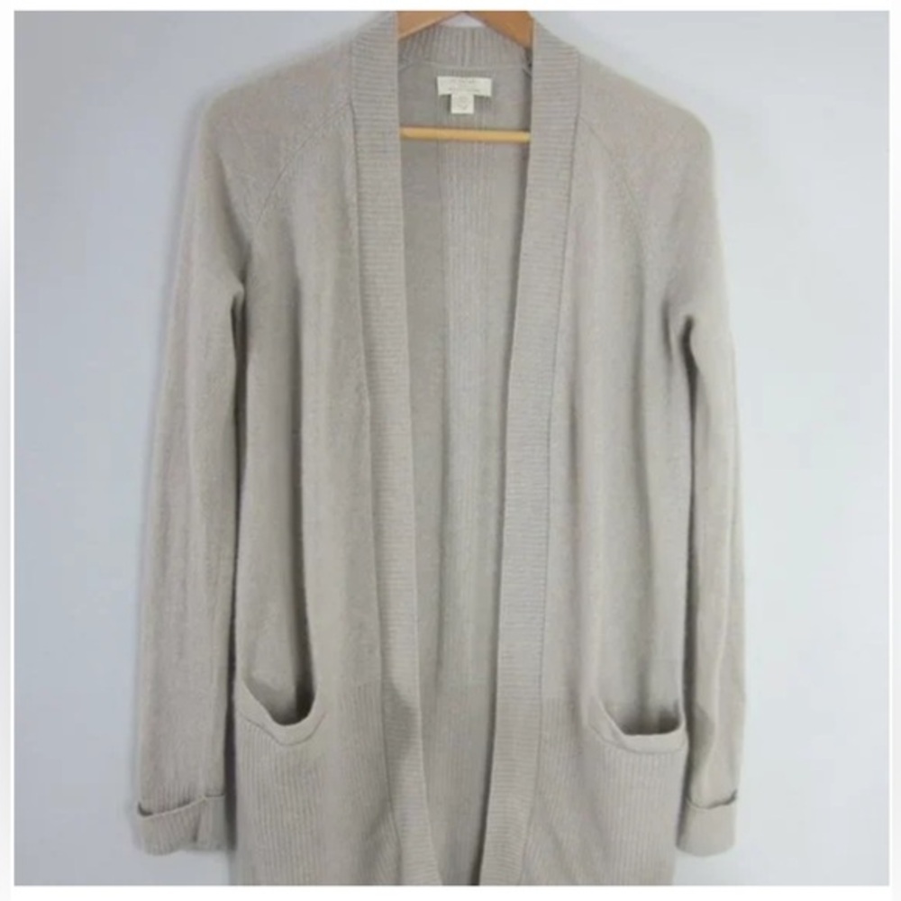 St. Tropez West Womens Taupe Beige Gray LS Open Front Cashmere Cardigan Sz S